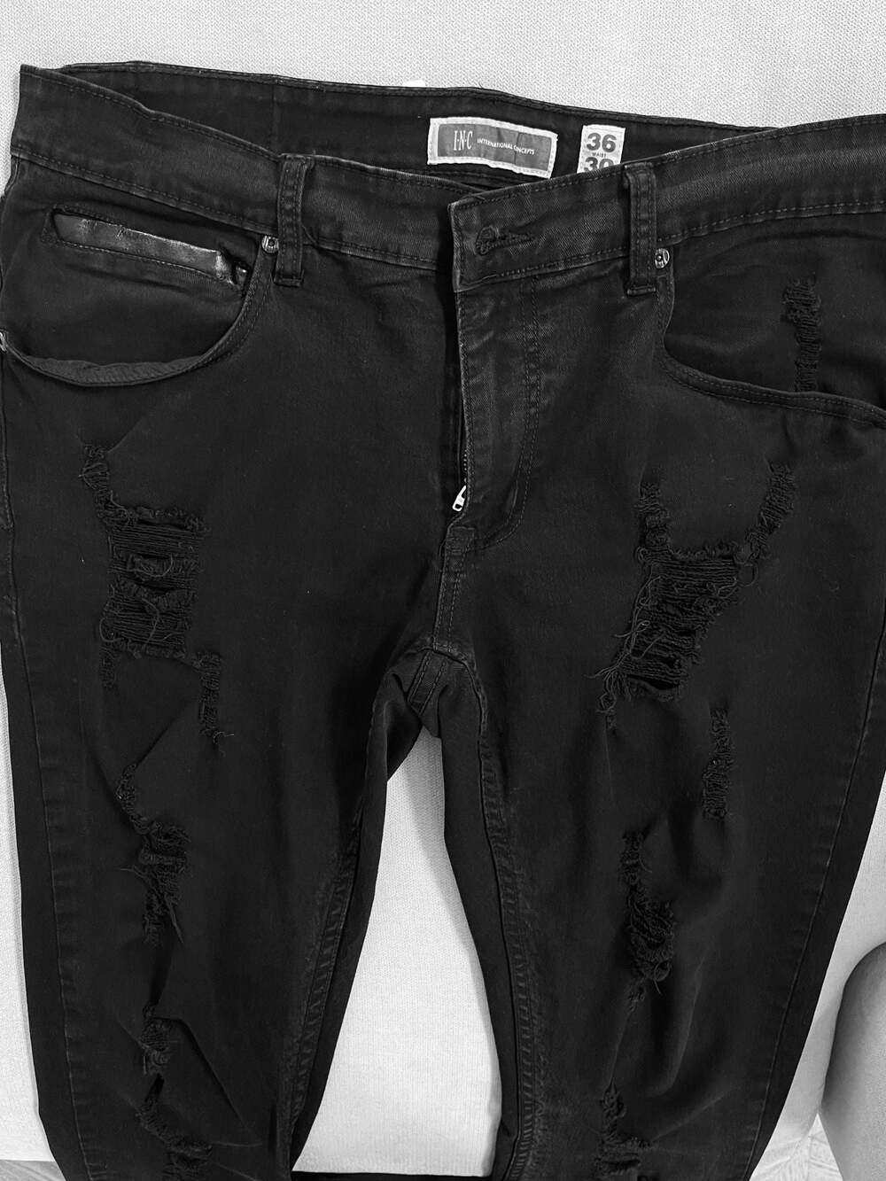 INC International Concepts Men's Distressed Black Skinny Jeans 36x30